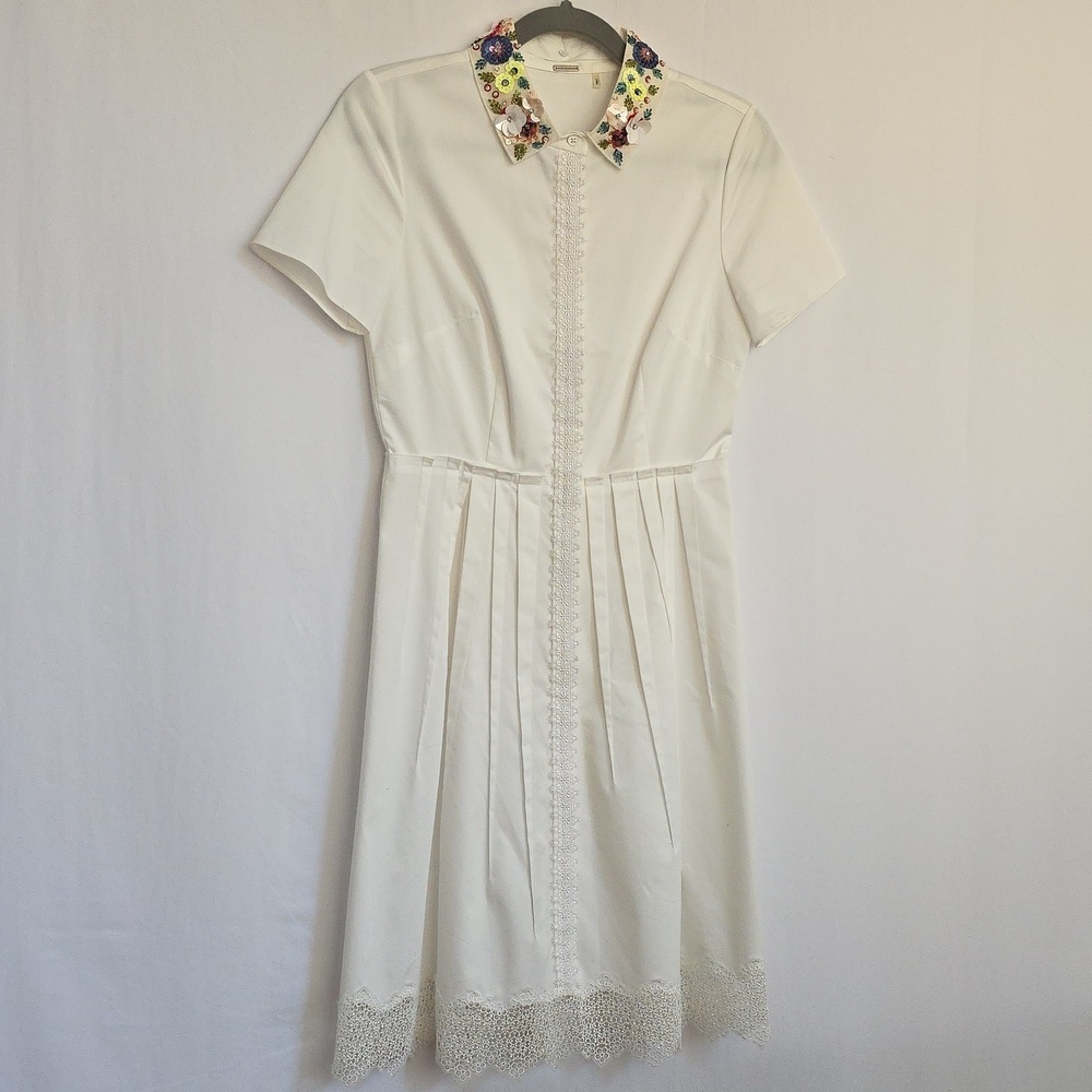 Elie Tahari White Dress w/Lace, Sequins, Rhinestones & Bead Accents. Size 2